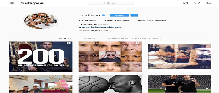 Cristiano Ronaldo, re di Instagram con 200 milioni di followers